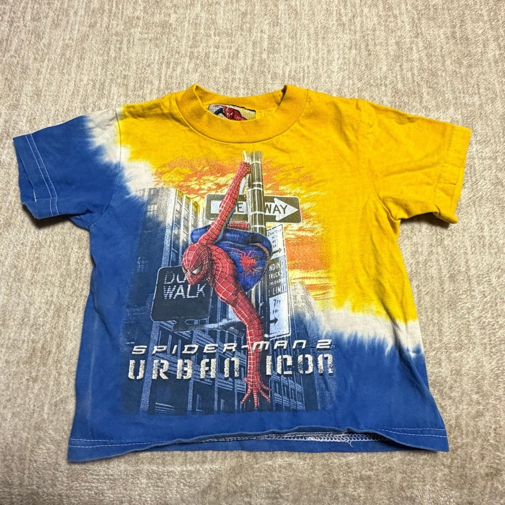 Vintage 2004 Spider-Man 2 Urban Icon Toddler T Shirt 2T Yellow Blue Marvel Movie